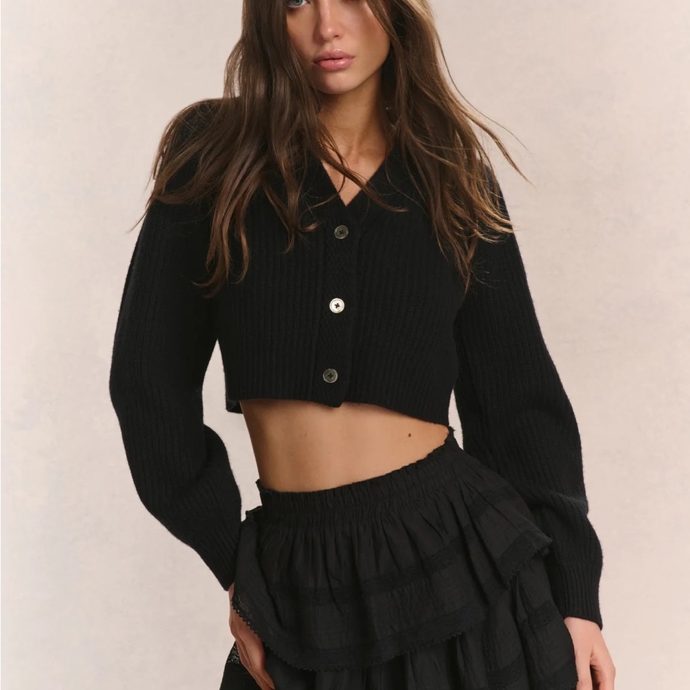 Love Shack Fancy Black Cropped Cardigan Sweater
